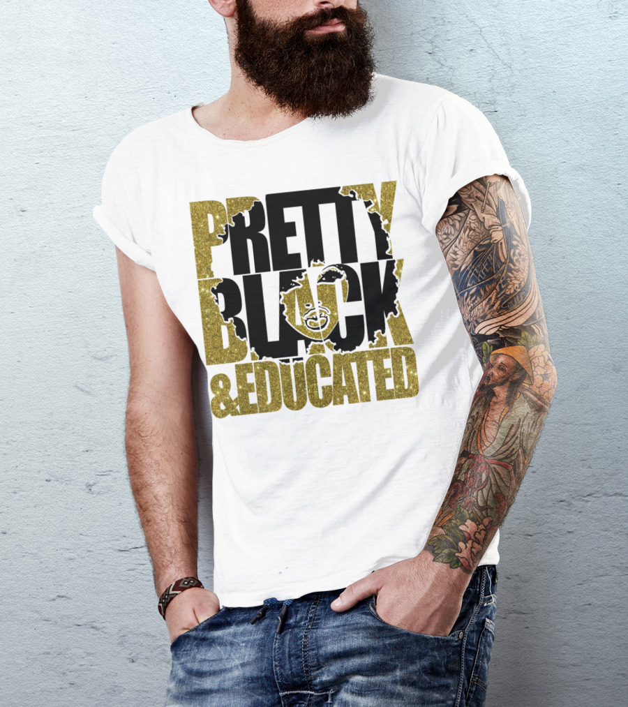 Pretty Black And Educated Queen African Gold Glitters T-Shirt