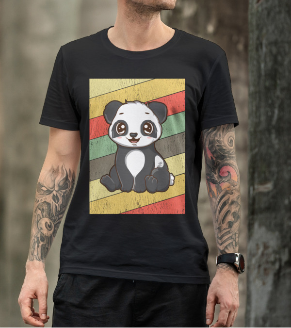 Retro Kawaii Panda Bear Vintage Stripe T-Shirt