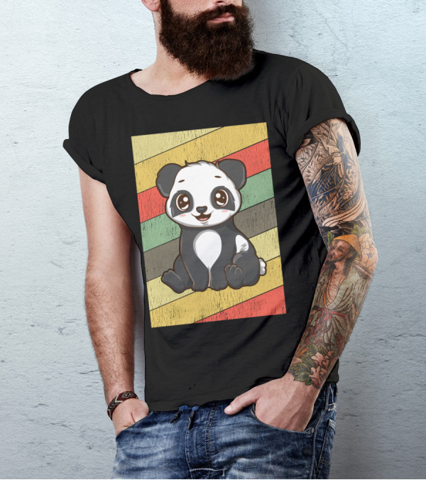 Retro Kawaii Panda Bear Vintage Stripe T-Shirt