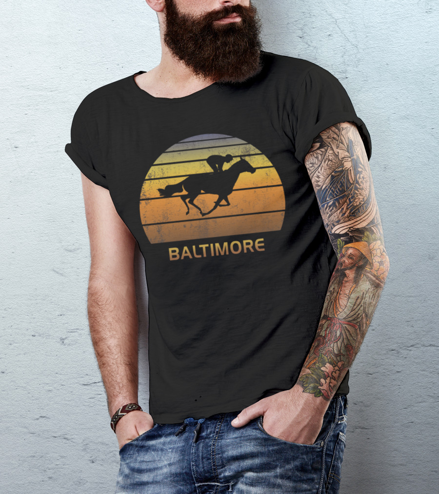 Baltimore Retro Horse Racing Sunset Maryland T-Shirt