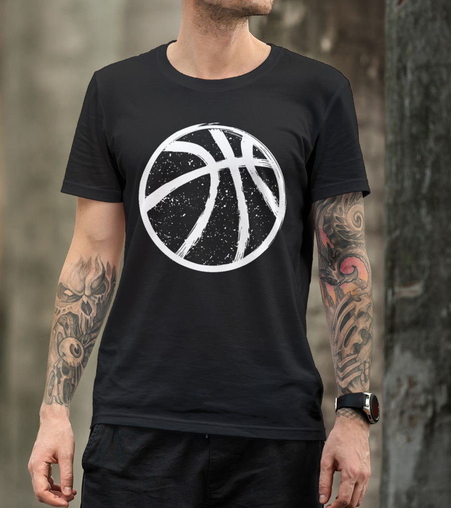 Basketball Ball Sketch Distressed T-Shirt