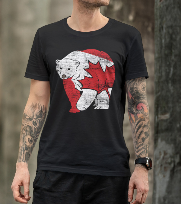 Canadian Bear Maple Leaf Canada Flag T-Shirt