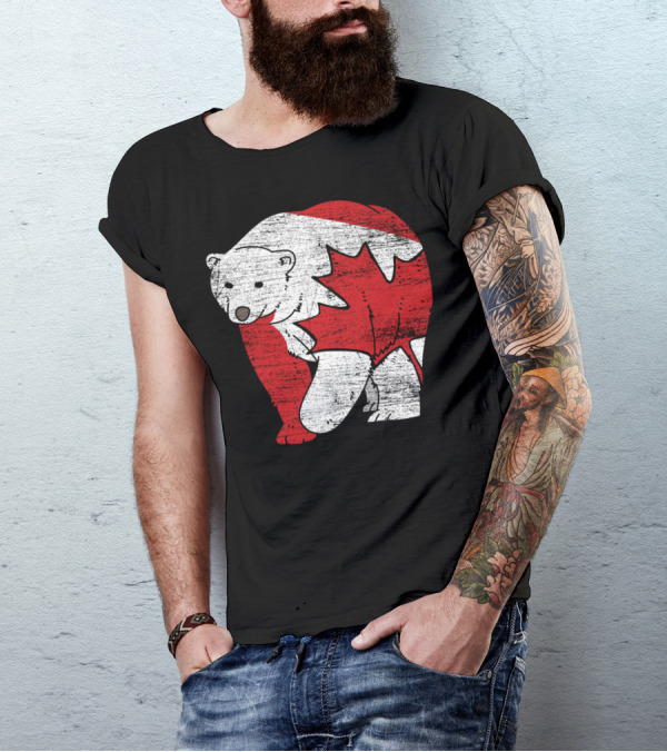 Canadian Bear Maple Leaf Canada Flag T-Shirt
