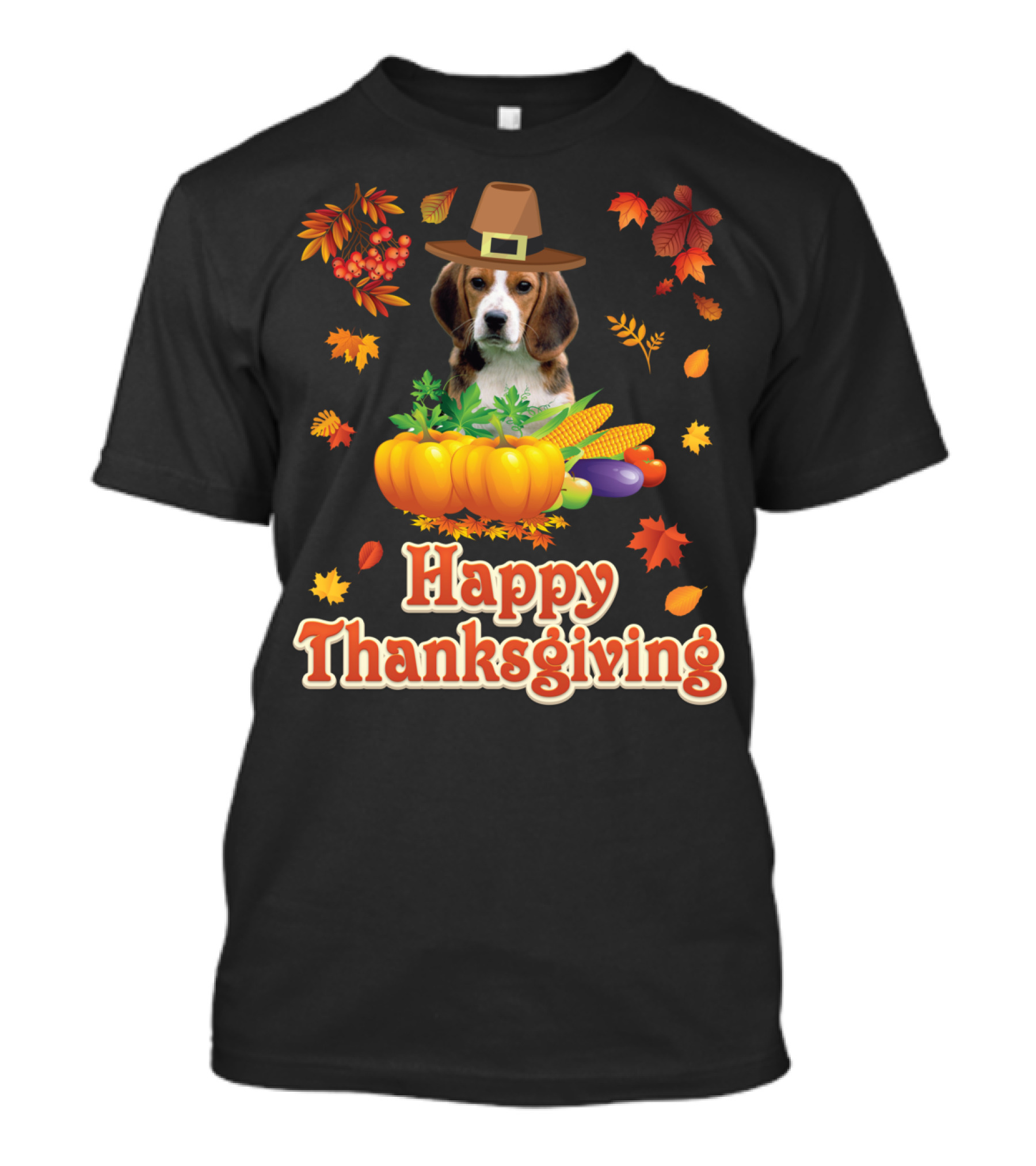 Happy Thanksgiving Beagle Dog With Harvest Festival Hat And Pumpkins T-Shirt