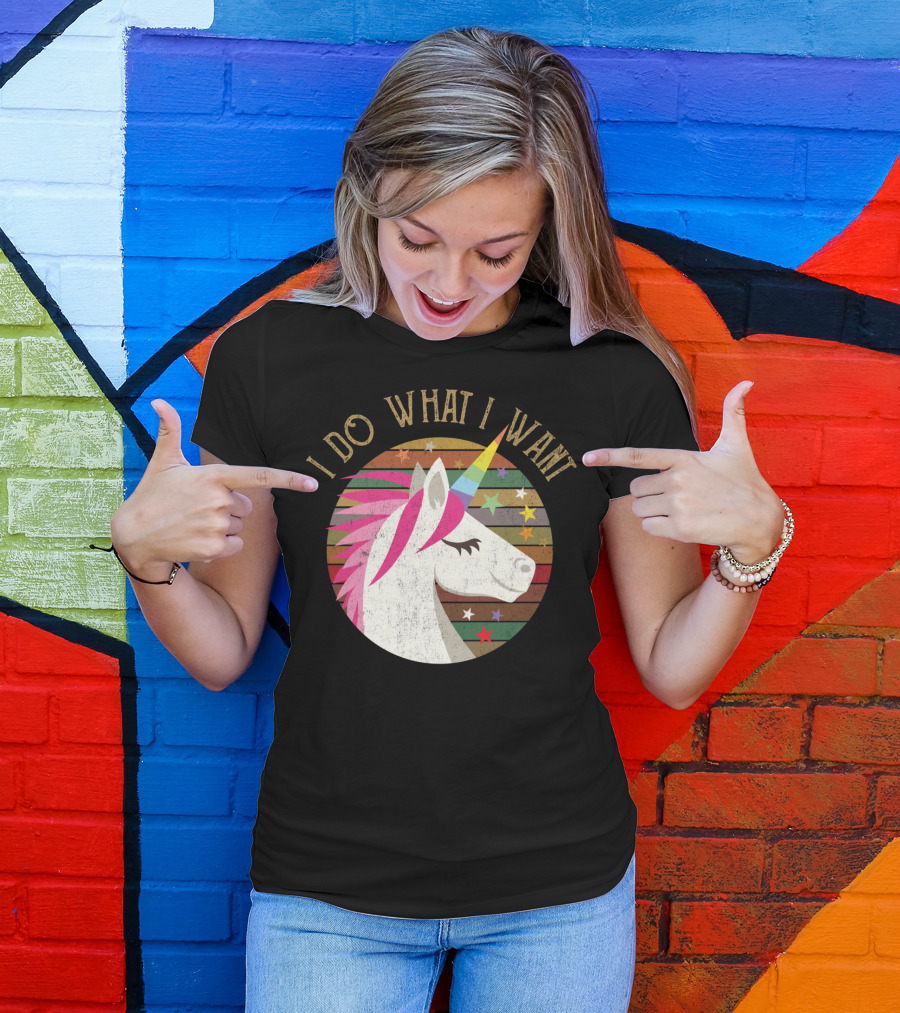 I Do What I Want Rainbow Unicorn Stars Kids T-Shirt