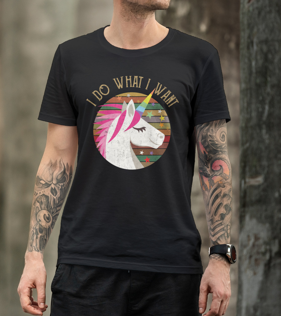 I Do What I Want Rainbow Unicorn Stars Kids T-Shirt