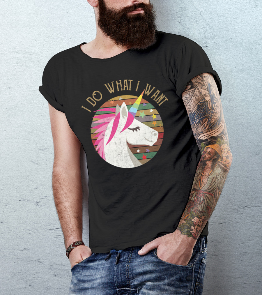 I Do What I Want Rainbow Unicorn Stars Kids T-Shirt