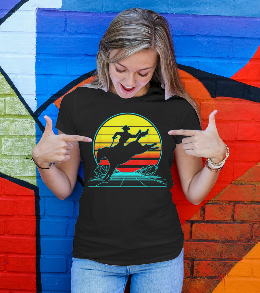 Retro Cowboy Sunrise Vaporwave Rodeo T-Shirt