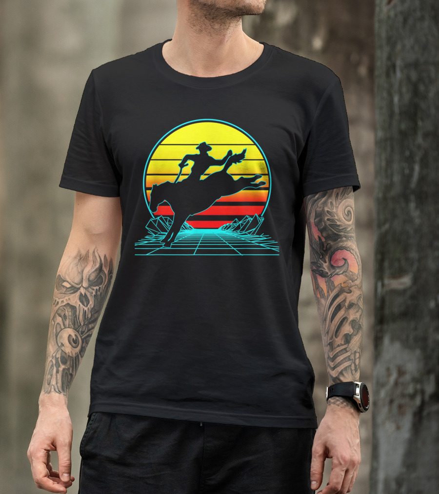 Retro Cowboy Sunrise Vaporwave Rodeo T-Shirt