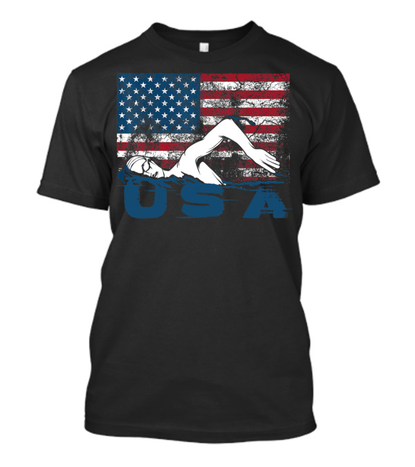 USA Swimming Cute Aquatic Sport American Flag Swimmer T-Shirt