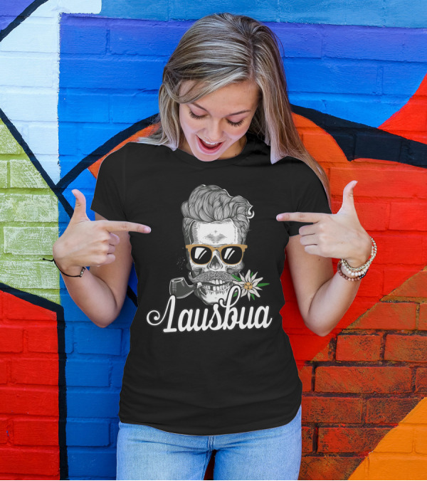 Lausbua Cooler Totenkopf Mit Bavaria Edelweiss Tirol Flair T-Shirt