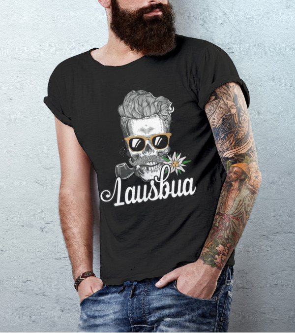 Lausbua Cooler Totenkopf Mit Bavaria Edelweiss Tirol Flair T-Shirt