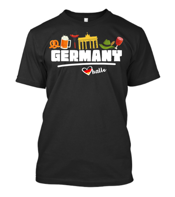 Germany Hallo Travel Love Beer Bratwurst Pretzel Icons T-Shirt