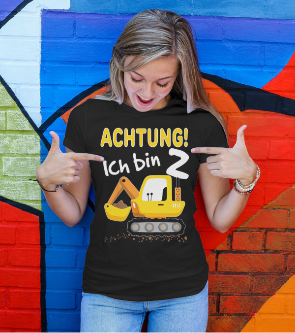 Achtung Ich Bin 2 Kinder Bagger 2. Geburtstag Jungen 2 Jahre T-Shirt