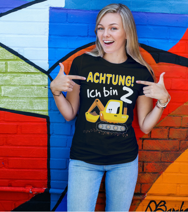 Achtung Ich Bin 2 Kinder Bagger 2. Geburtstag Jungen 2 Jahre T-Shirt