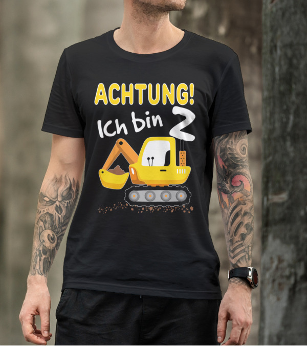 Achtung Ich Bin 2 Kinder Bagger 2. Geburtstag Jungen 2 Jahre T-Shirt