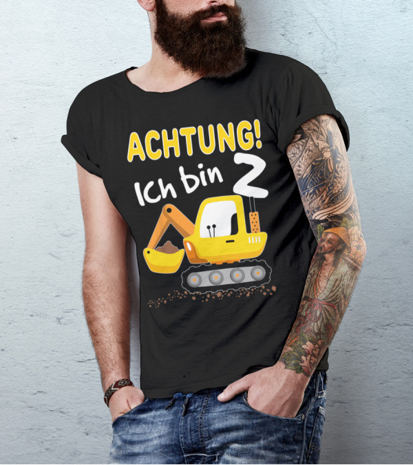 Achtung Ich Bin 2 Kinder Bagger 2. Geburtstag Jungen 2 Jahre T-Shirt