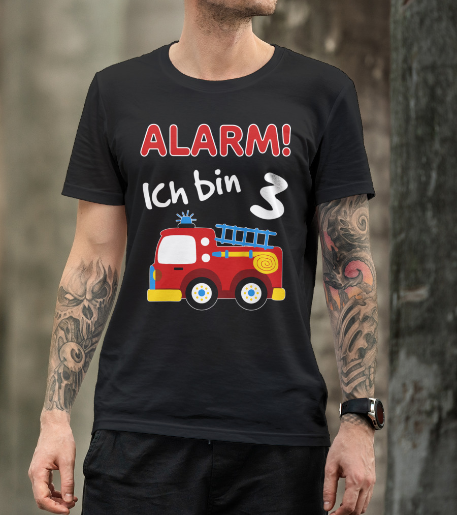 Alarm Ich Bin 3 Kinder Feuerwehrauto 3. Geburtstag Jungen T-Shirt
