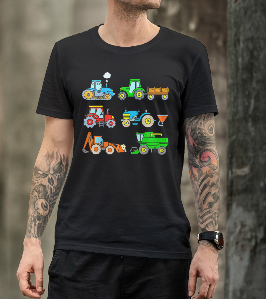 Kinder Mit 6 Traktoren Landmaschinen Bagger Schlepper Fahrzeuge T-Shirt