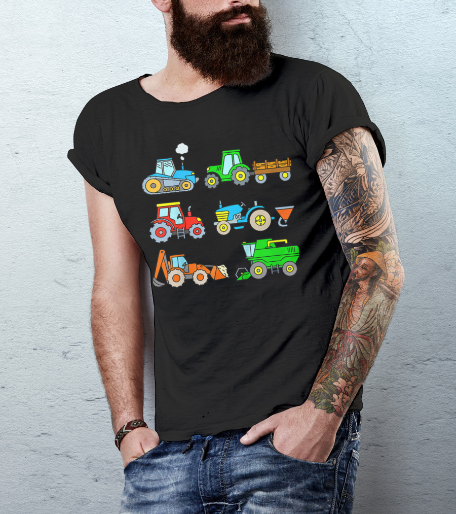 Kinder Mit 6 Traktoren Landmaschinen Bagger Schlepper Fahrzeuge T-Shirt