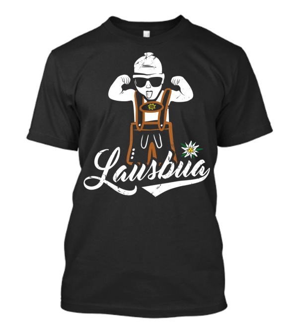 Lausbua Mit Lederhose Cooler Gangster Lustiges Alpine Style Kid Flexing With Edelweiss T-Shirt