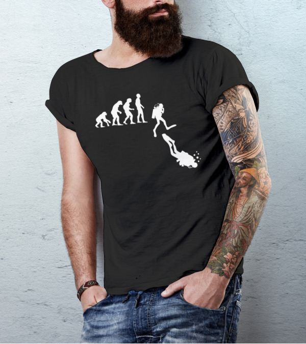 Tauchen Evolution Menschen Entwicklung Idee Scuba Diver Evolution Concept T-Shirt