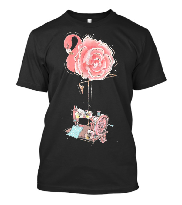 Flamingo Rose Sewing Machine Quilting T-Shirt