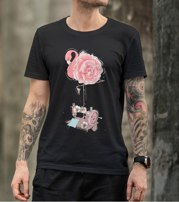 Flamingo Rose Sewing Machine Quilting T-Shirt
