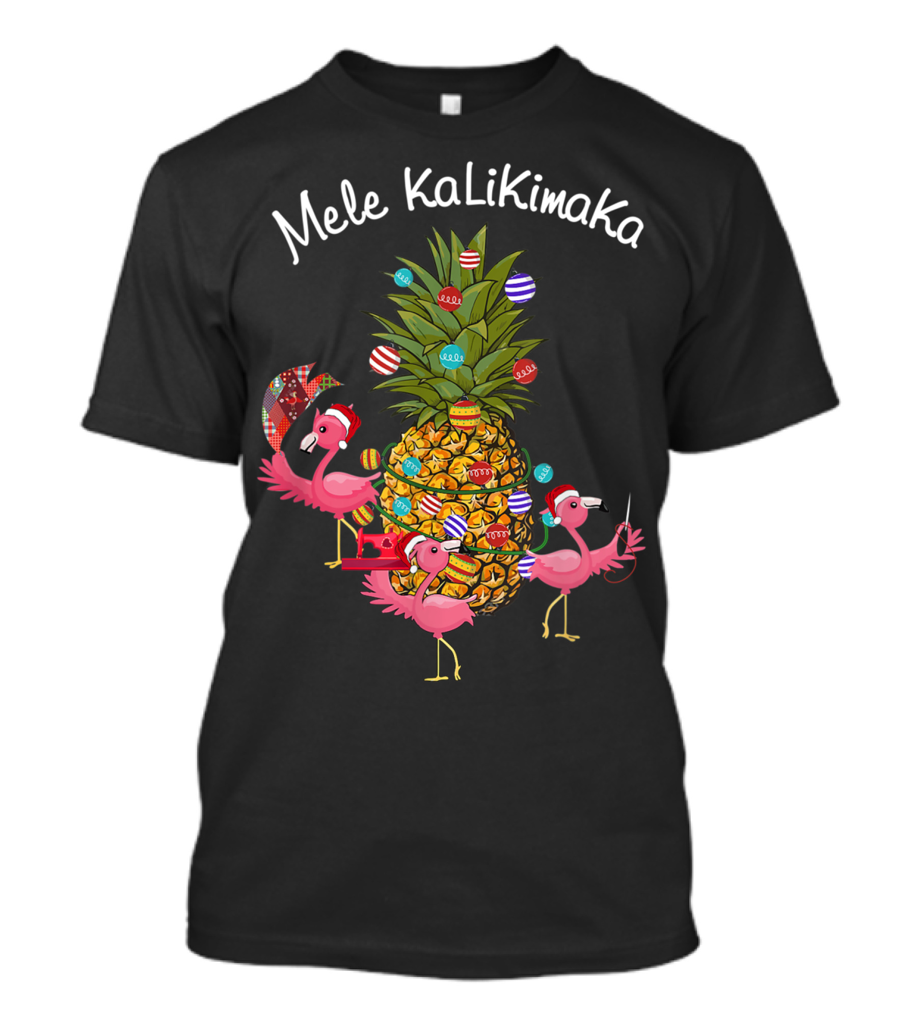 Mele Kalikimaka Flamingos Christmas Pineapple T-Shirt