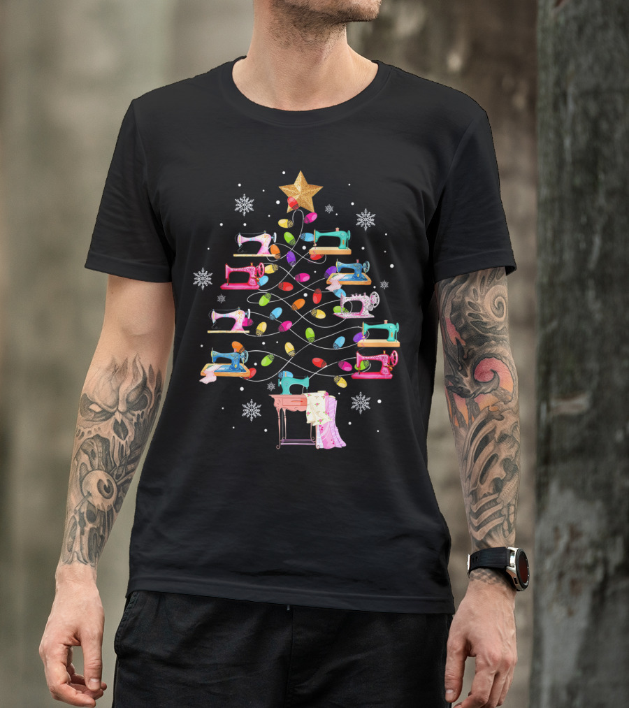Merry Christmas My Love Is Quilting Sewing Machine Christmas Tree T-Shirt
