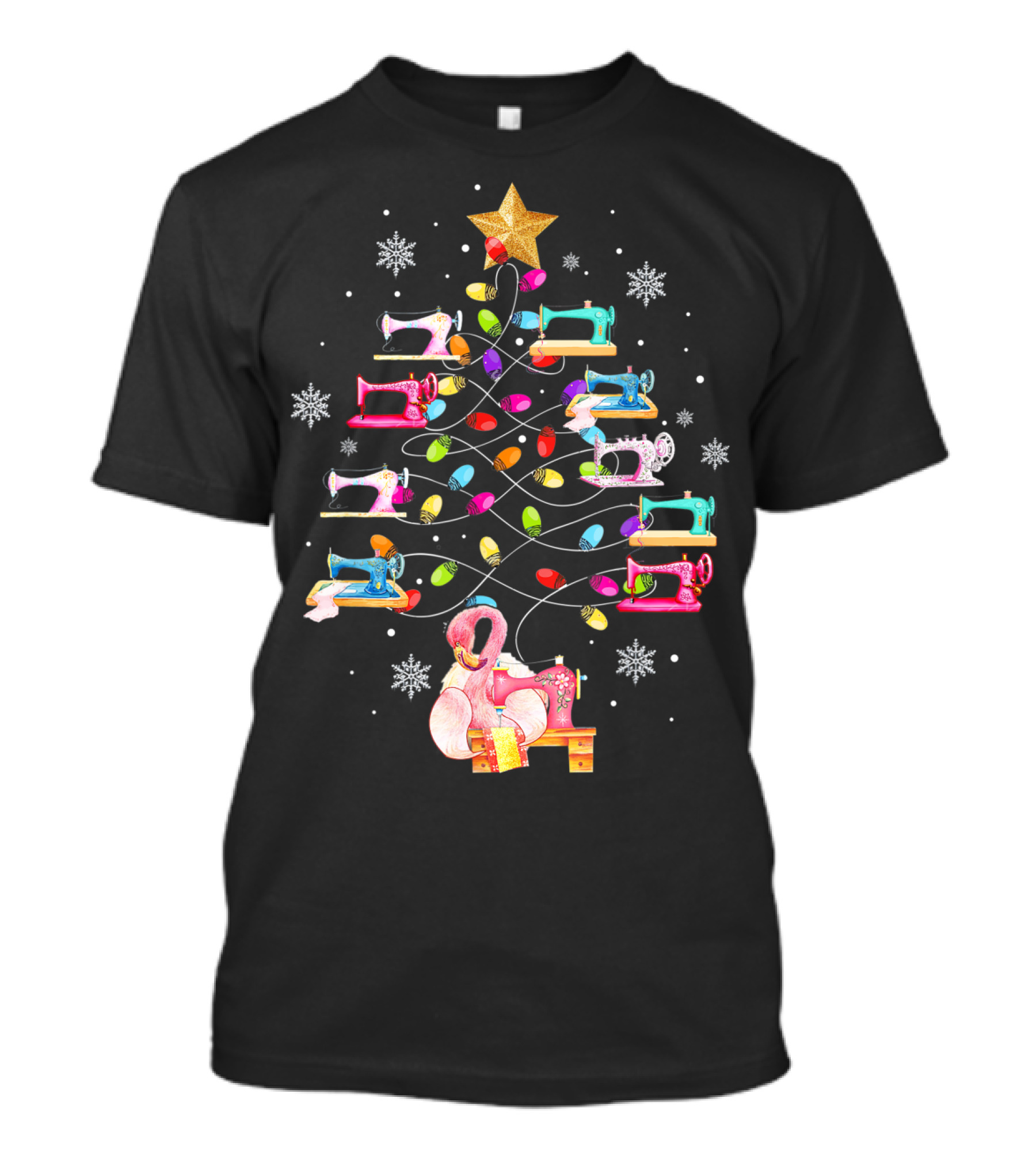 Merry Christmas Quilting My Love With Sewing Machine Christmas Tree And Santa T-Shirt