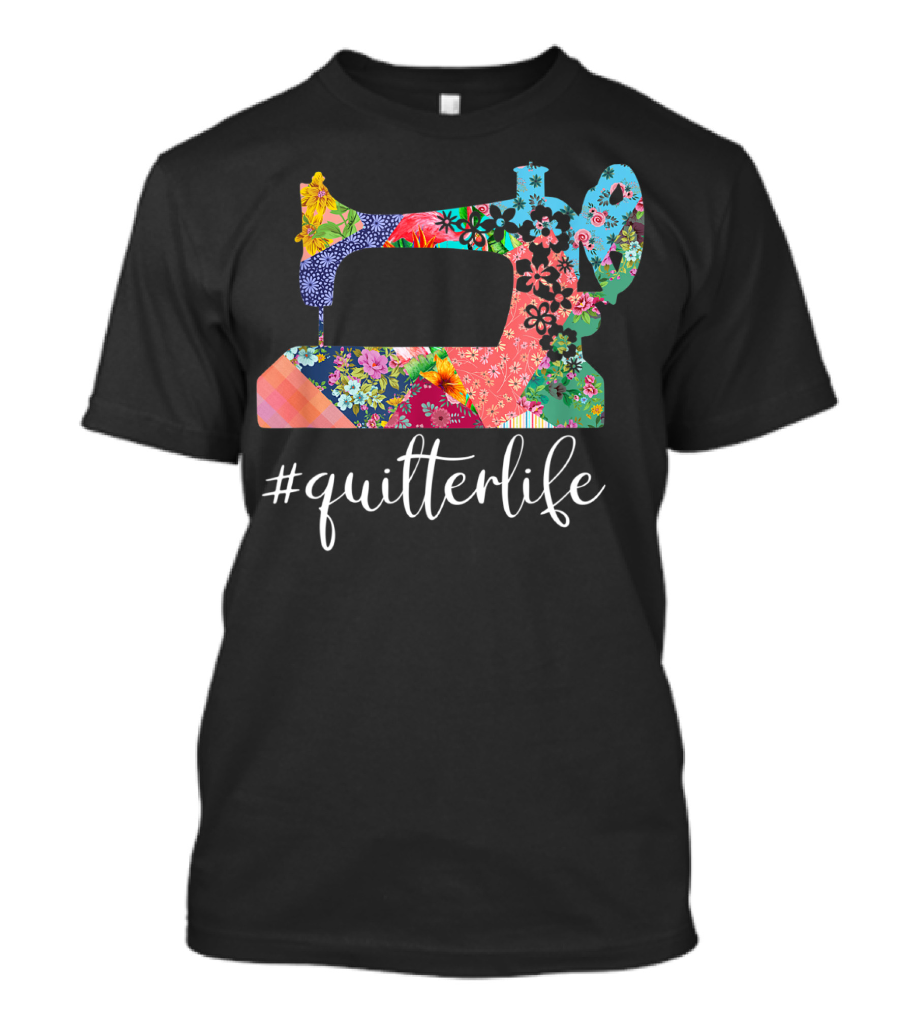 QuilterLife Quilting Sewing Machine Floral Patchwork T-Shirt