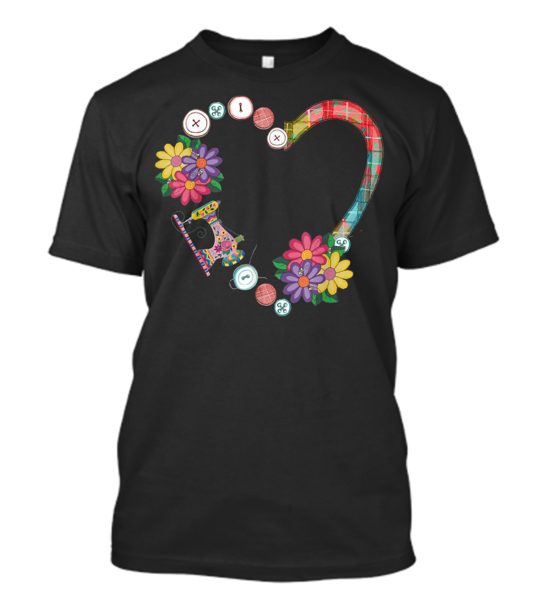Quilting My Heart With Sewing Machine Floral And Buttons T-Shirt