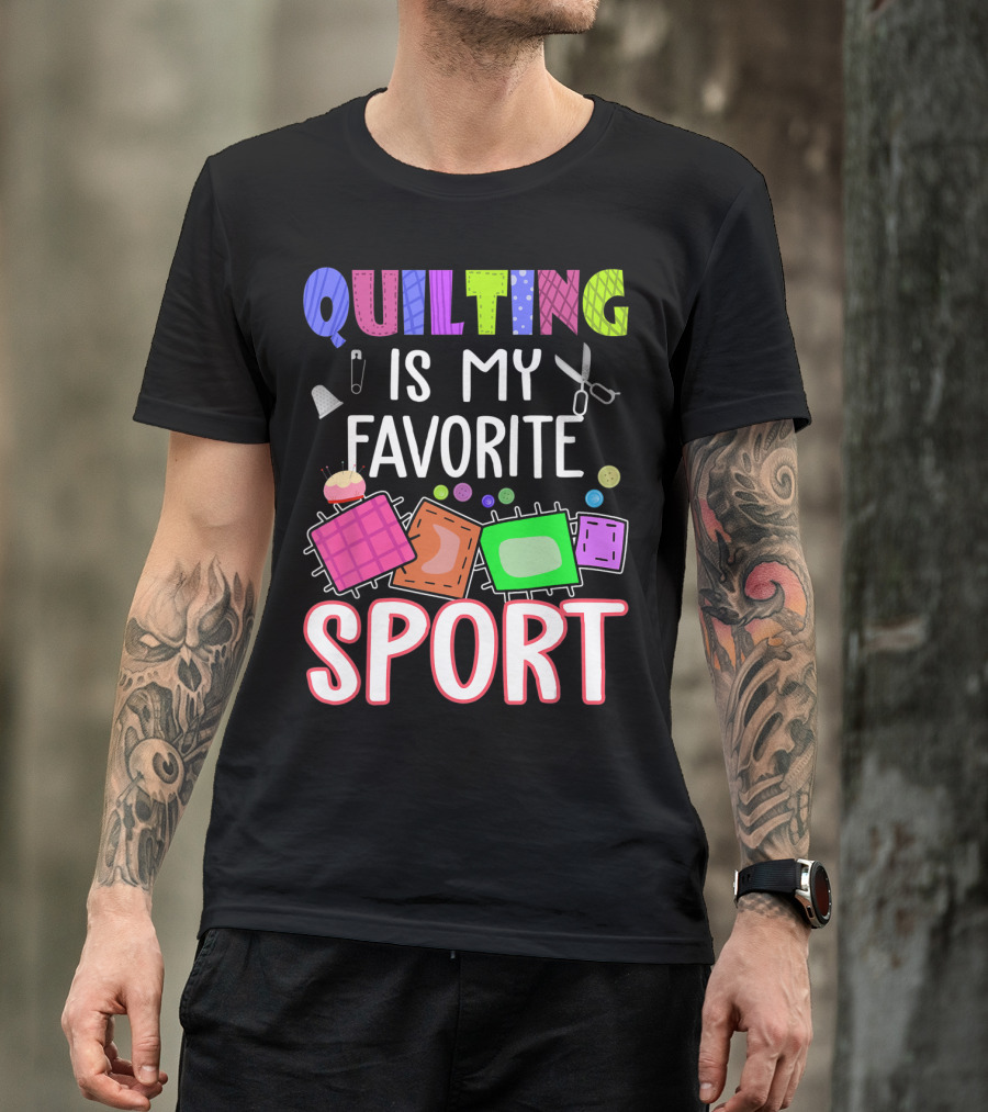 Quilting Is My Favorite Sport With Sewing Icons And Colorful Quilt Blocks T-Shirt