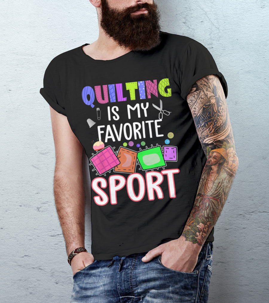 Quilting Is My Favorite Sport With Sewing Icons And Colorful Quilt Blocks T-Shirt