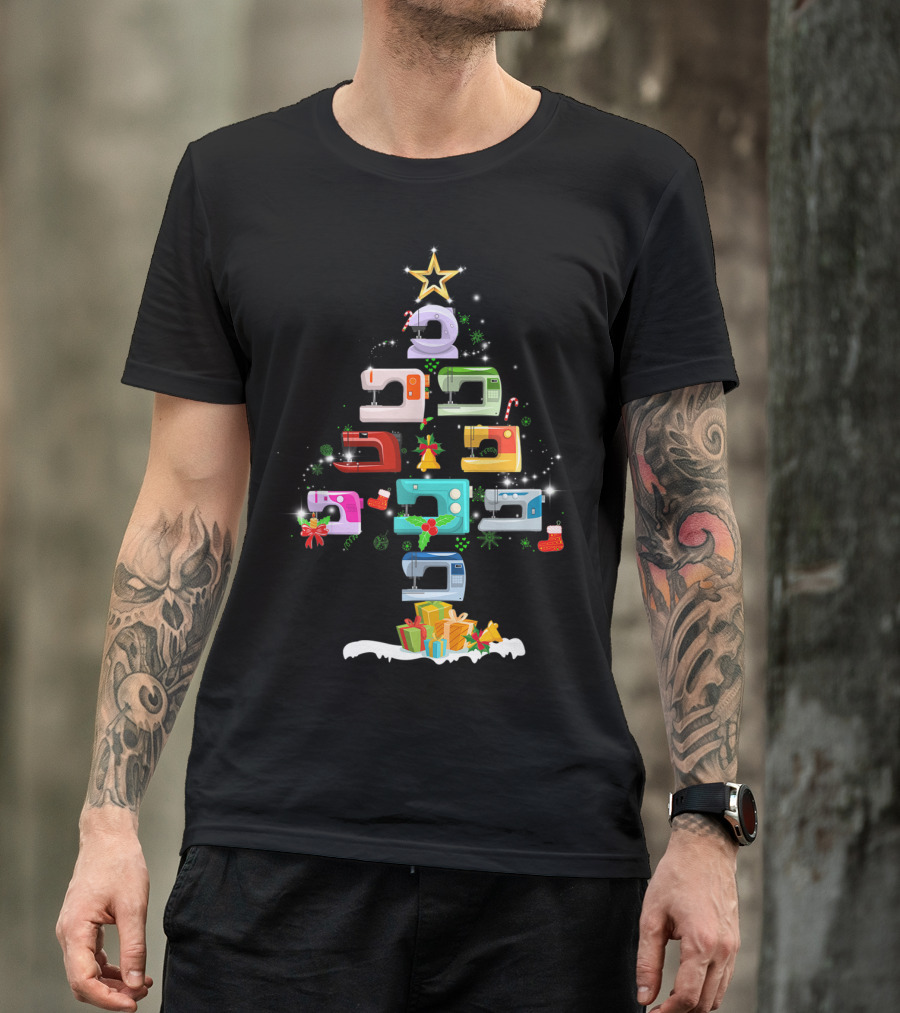 Quilting Machine Christmas Tree Festive Holiday Sewing Gifts T-Shirt