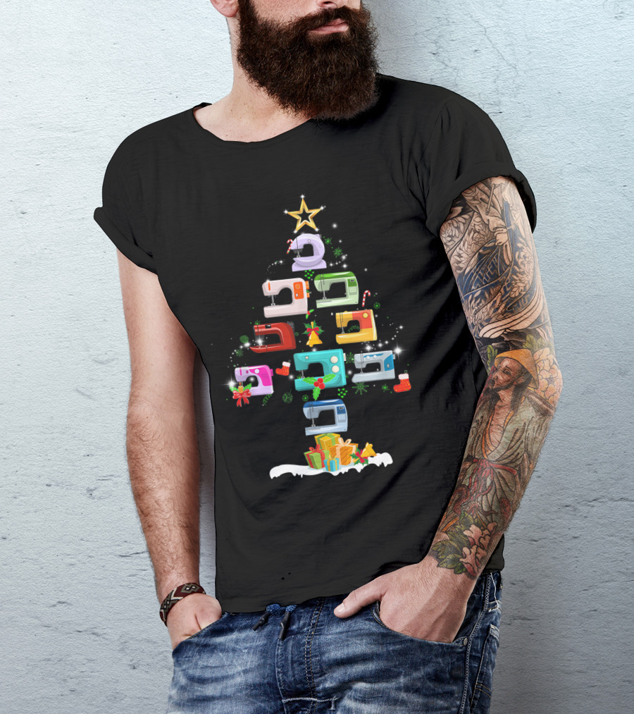 Quilting Machine Christmas Tree Festive Holiday Sewing Gifts T-Shirt