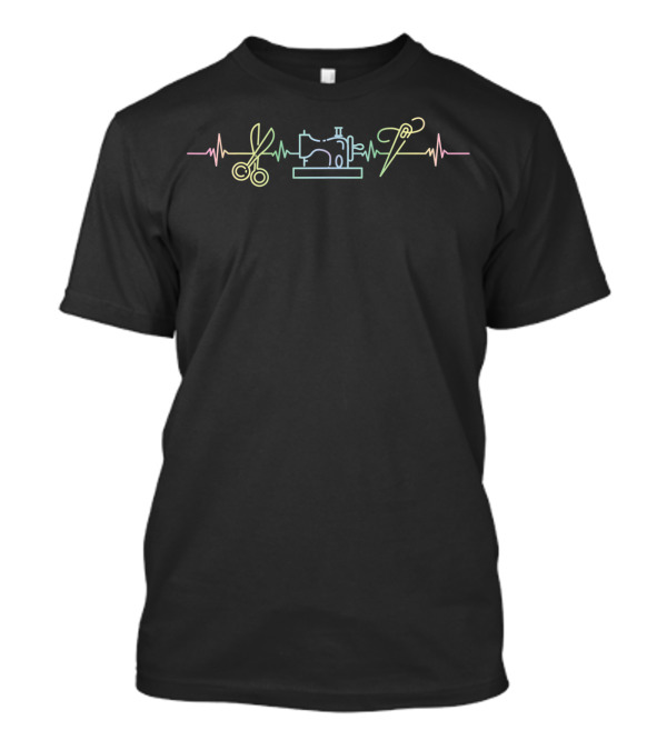 Quilting Sewing Quilt For Quilter Heartbeat Sewing Machine Scissors Needle T-Shirt