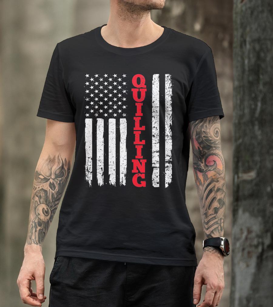 Quilting USA American Flag Enthusiast Camp Hike Fan T-Shirt