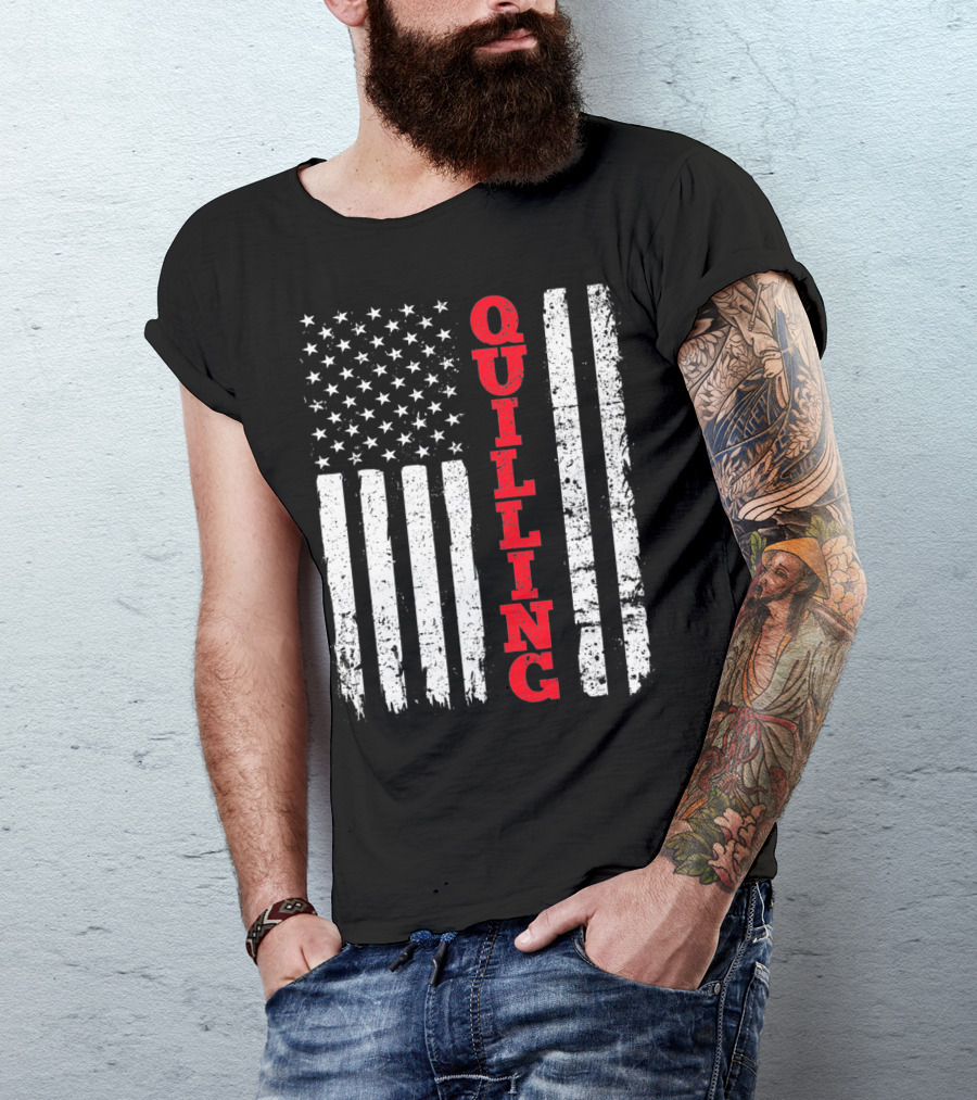 Quilting USA American Flag Enthusiast Camp Hike Fan T-Shirt