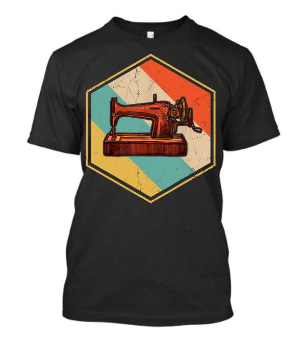 Retro Vintage Sewing Machine Quilting Diagonal Stripes T-Shirt