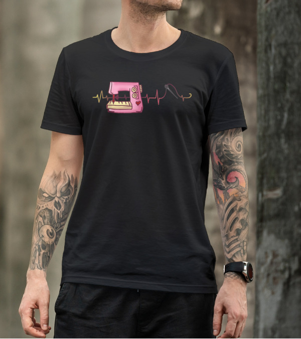 Sewing Heartbeat Lover Loves To Sew Sewer Machine And Needle T-Shirt