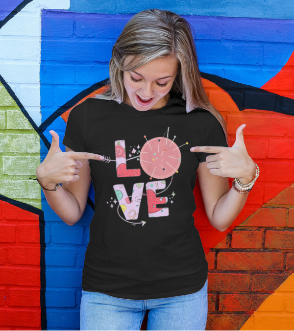 Sewing Love Letter Cute Quilting Pins And Buttons T-Shirt