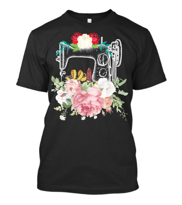 Floral Sewing Machine With Roses And Peonies T-Shirt