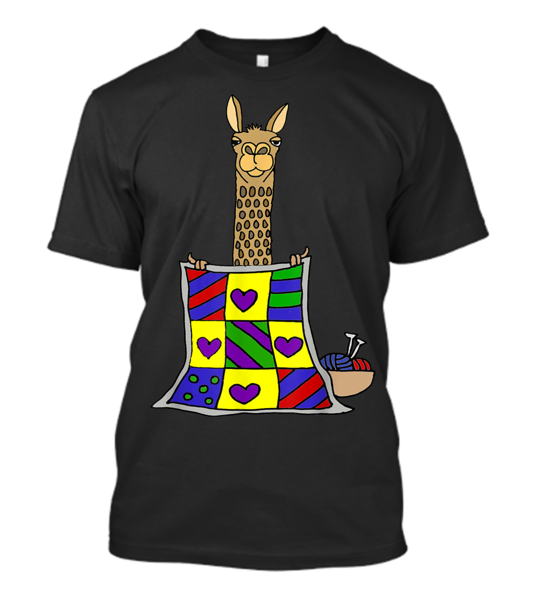 Smileshoba Funny Llama Quilting Cartoon Colorful Heart Patchwork T-Shirt