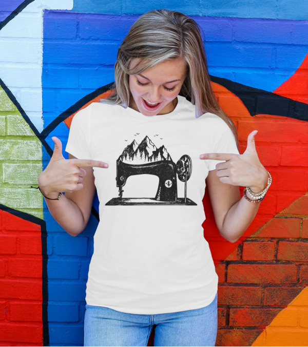 Wilderness Outdoor Camping Quilting Machine Mountain Scene T-Shirt