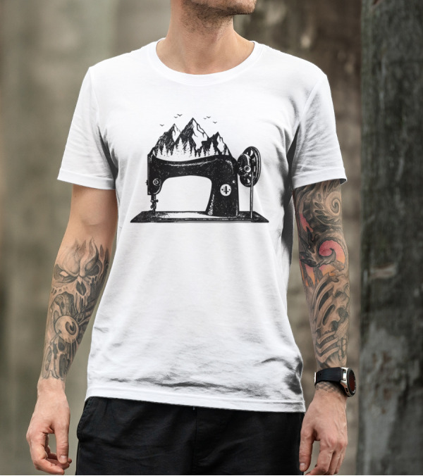 Wilderness Outdoor Camping Quilting Machine Mountain Scene T-Shirt