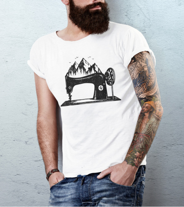 Wilderness Outdoor Camping Quilting Machine Mountain Scene T-Shirt