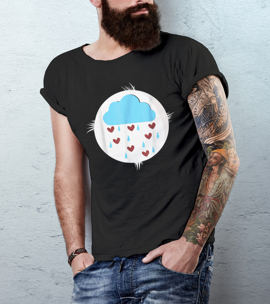 Grumpy Bear Rain Cloud With Heart Raindrops T-Shirt