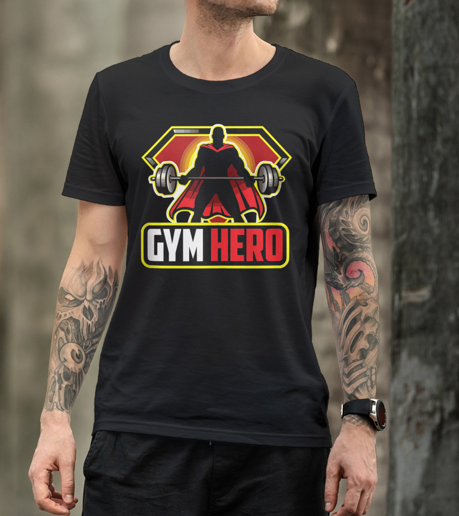 GYM HERO Super Strength Silhouette With Cape And Barbell T-Shirt